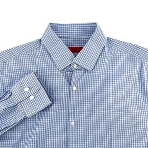 Hugo Boss Mens Blue Check Sharp Fit Long Sleeve Dress Shirt 15.5 34/35